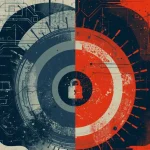 Abstract illustration showing two human profiles facing opposite directions, divided by a central lock and digital circuitry, representing governance-led decisions in ransomware negotiations.