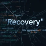 Abstract, dark, broken glass effect with the word recovery